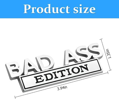 شعار السيارة Bad Ass Edition، ملصق شارة السيارة المعدنية ثلاثي الأبعاد، ملحقات بديلة لملصقات السيارات ذاتية اللصق لطيفة لصندوق غطاء الشبكة الأمامية للباب الخلفي، عالمي لمعظم السيارات (فضي/أسود) in Kuwait