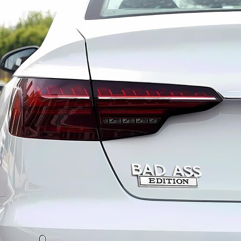 شعار السيارة Bad Ass Edition، ملصق شارة السيارة المعدنية ثلاثي الأبعاد، ملحقات بديلة لملصقات السيارات ذاتية اللصق لطيفة لصندوق غطاء الشبكة الأمامية للباب الخلفي، عالمي لمعظم السيارات (فضي/أسود) in Kuwait