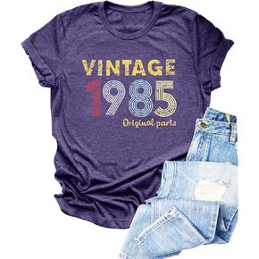 Chulianyouhuo 40th Birthday Gift Women Vintage 1985 T Shirt Letter Print Birthday Party Tops Casual Short Sleeve Tees