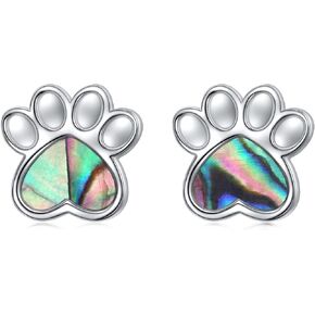 S925 Sterling Silver Jewelry Puppy Dog Cat Pet Paw Print Abalone Shell Stud Earrings Gifts for Women
