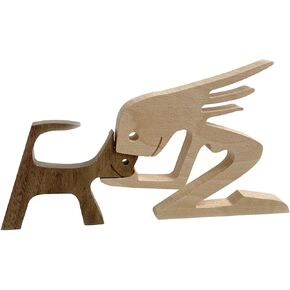 Wooden Pet Carvings, Man and Dog Wooden Statue, Dog Statues Home Decor, Wooden Man Dog Carving Model, Wood Human Dog Sculpture, Unique Gift for Dog Lovers to Remember Friendship(Size:D)