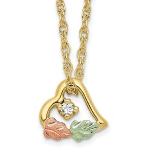 JewelryWeb 10k Tri color Gold 18" Diamond Black Hills Gold Small Heart Necklace Valentines Day Gift for Women