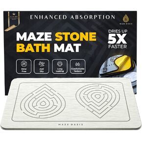 Stone Bath Mat - Instant-Drying Diatomaceous Earth Bath Mat with Maze Pattern - Super Absorbent Non-Slip - Quick Dry Stone Bath Mats for Bathroom, Kitchen - 23.6 x 15.3 in - 1pc