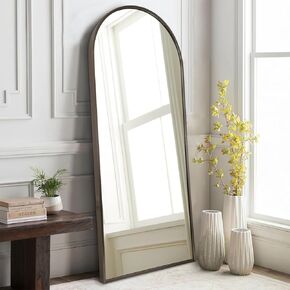 Large Arched Full Length Mirror, Arch Bathroom Wall Mirrors Metal Aluminum Alloy Frame Modern Simple Home Decor for Living Room Bedroom Cloakroom 48"x16" Coffee