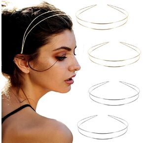 Elegant 4 Pack Cute Gold Double-Layer Metal Thin Hairbands. Elastic Hair Bands for Teens & Women Ideal For Parties And Special Occasions（2 Golden & 2 Silver） in Saudi Arabia