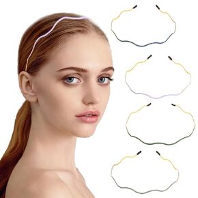 Elegant 4 Pack Cute Gold Double-Layer Metal Thin Hairbands. Elastic Hair Bands for Teens & Women Ideal For Parties And Special Occasions（2 Golden & 2 Silver）