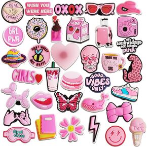 IOKUKI 35 PCS Pink Shoe Charm for Girls Women, Aesthetic Shoe Decoration Charms for Clog Slides Sandals, Pink Party Favors
