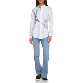 KARL LAGERFELD Women's Eiffel Tower Logo Fashion Blouse