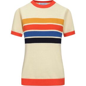 OXKnit Women's 1960s Retro Knit Short Sleeve T-Shirts, Crew Neck Casual Knit Top