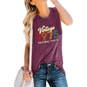 50th Birthday Gift Shirts for Women Vintage 1975 Original Parts Shirts Tank Tops Casual Sleeveless Birthday Tee Tops