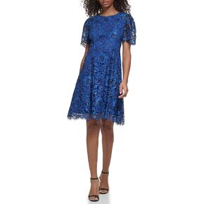 Jessica Howard Women's Lace Midi Dress with Flutter Sleeves and Boat Neck