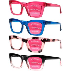 Progressive Multifocus Reading Glasses for Women Men Blue Light Blocking Readers with Spring Hinges