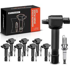 A-Premium Ignition Coils and Spark Plugs Kits Compatible with Volvo XC90 2005-2011, S80 2007-2010, 4.4L 8-PC Set