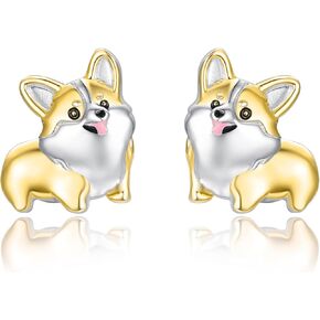 Dreamboat Corgi Dog Stud Earrings for Women 925 Sterling Silver Gold Plated Corgi Puppy Earring Dogs Jewelry Birthday Party Gifts for Corgi Lovers