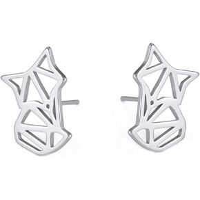 Fox Earrings for Women Stainless Steel Geometric Style Fox Stud Earrings Animal Jewelry