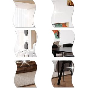 6 قطع من ملصقات الحائط على شكل مرآة من الأكريليك، مقاس 4.7 × 3.9 بوصة ذاتية اللصق، مرآة فنية قابلة للإزالة، مرآة على شكل موجات مرآة، ملصق جداري للحمام، ديكور جداري للحمام المنزلي in Kuwait