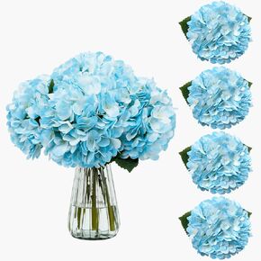 YOUMEHOME White Fake Flowers Hydrangea Artificial Flowers Bouquet 4 Pcs Silk Hydrangea Floral Heads with Stem for Home Wedding Bride Christmas Tables Centerpiece Decoration