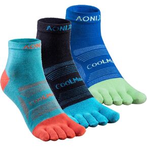 AONIJIE Pack of 3 Sports Socks Athletic Five Toe Socks for Men Women Running Hiking Wicking Crew Low Cut S M L Sizes