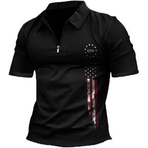 HARGLESMAN Mens 1776 T-Shirt Zipper Short Sleeve Fit Summer Tees Tops