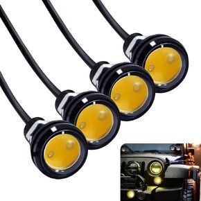 4Pcs 23mm DC 12V Black shell Eagle Eye Cob LED Car Fog DRL Daytime Running Light Backup Reverse Tail Rock Lights Headlights Signal Lamp Small bulb DIY use for car and motorcycle (Warm white)