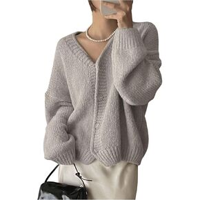 Floerns Women's Crochet Knit Button Front Long Sleeve Fall V Neck Cardigan Sweater
