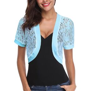 Totatuit Womens Short Bolero Shrugs for Dresses Open Front Short Sleeve Floral Lace Summer Sheer Cropped Cardigans