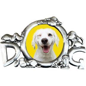 Dog Small Metal Picture Frame Mini Silver Cartoon Pet Puppy Lover Photo Picture Display Holder, 3"x3" Antique Desktop Photo Frame for Home Decoration Gift