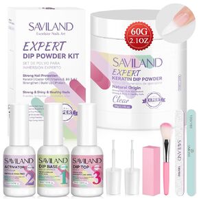 Saviland 30g Clear Dip Powder - 1.06Oz Dip Nail Powder Dipping Powder French Nail Art Starter Manicure No Nail Lamp Needed for Nail Salon or DIY at Home