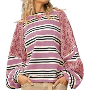 GGUHHU Womens Color Block Floral Striped Patchwork Sweatshirt Crew Neck Graphic Y2K Hoodie Crop Top