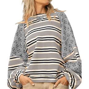 GGUHHU Womens Color Block Floral Striped Patchwork Sweatshirt Crew Neck Graphic Y2K Hoodie Crop Top in Kuwait