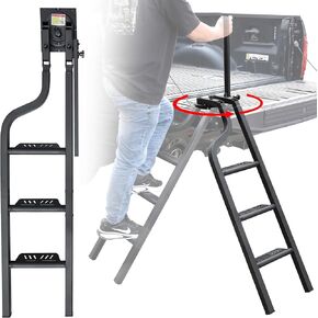 KEWISAUTO Foldable Pickup Truck Tailgate Ladder with Grab Handle, 45" Aluminum 360°Rotatable Universal Folding Tailgate Step Ladder with Handrail for Ford F250, Dodge RAM 2500 etc. Accessories