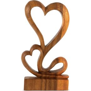 Wooden Handmade Abstract Sculpture Statue Handcrafted - Hearts Blossom - Gift Art Decorative Home Decor Figurine Accent Decoration Artwork Hand Carved Love Blossom