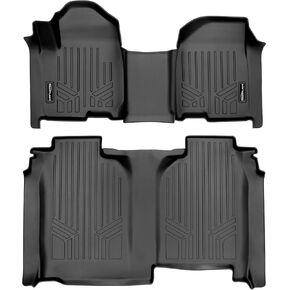 SMARTLINER Floor Mats Set (Both Rows 1pc) Black Compatible with Vinyl Floor 2019-2022 Silverado/Sierra 1500 Crew Cab with 1st Row Bench Seat