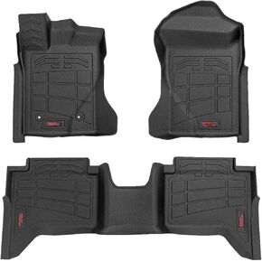 Rough Country Sure-Fit All Weather Floor Mats for Ford Ranger (2024-2025) Crew Cab - Non-Slip, Waterproof, Flexible Rubber Mat, Front & Rear Set