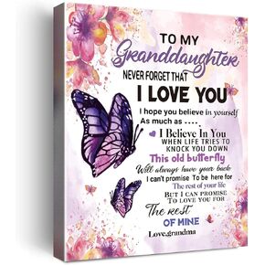 To My Granddaughter Saying-Hangable Canvas Poem Prints Framed Poster Wall Art for Granddaughter from Grandma-Meaningful Granddaughter Gifts,Granddaughter Home Bedroom Living Room Wall Decor- I Love