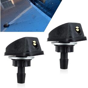 2 PCS Car Front Windshield Washer Nozzle, 0.31" Connector Single Hole Fan-Shaped 360 Degree Adjustable Uniform Spray, Wiper Nozzle Replacement, Universal for Most Cars Trucks (Black)