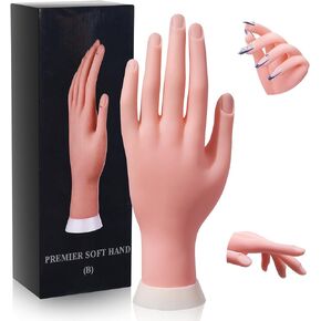 Practice Hand for Acrylic Nails,Nail Mannequin Hands for Nails Practice,Fake Nail Training Hand Manicure, Flexible Bendable Nail Hand with 100PCS Nail Tips,Painting Pen,Nail Clay and Nail Rhinestones