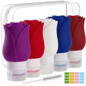 5 Pack Rose Silicone Refillable Travel Liquid Bottles 3oz Size Containers for Toiletries Tsa Approved Leak Proof Toiletry Squeeze Bottle Set