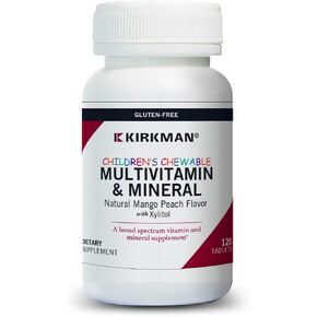 Kirkman - Children's Chewable Multivitamin & Mineral - 120 Tablets - Potent Broad-Spectrum Vitamin/Mineral Supplement - with Xylitol - Natural Mango Peach Flavor