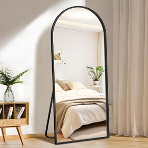 Arched Full Length Mirror with Stand, 64"x21" Full Body Mirror Standing Hanging or Leaning Wall, Arch Wall Mirror with Aluminum Alloy Thin Frame for Bedroom Living Room Black