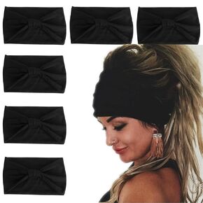 Wecoe Headbands, 6 Pack White Wide Elastic Headbands for Women - Fashion African Headbands For Wigs Head Wrap Knotted Headbands Sports Running Workout Yoga Hair Accessories