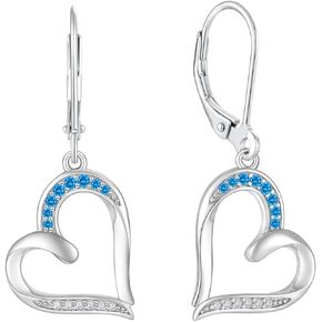 Heart Earrings Silver Heart Pendant Earrings Cubic Zirconia Leverback Jewelry For Women