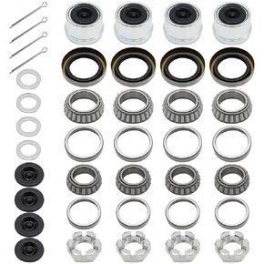 Pack of 4 Trailer Axle Hub Bearings Kit L68149 L44649 Bearing Kit with Grease Seal Castle Nut Washer Dust Cap for 3500lb #84 10-19 Spindles, Electric Brake Assemblies for Boat Trailers Wheel.