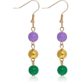hoyuwak Mardi Gras Earrings Colorful Beaded Earrings Mardi Gras Earring Accessories for Women Carnival Parade Jewelry Holiday Party Jewelry