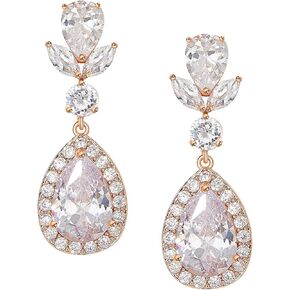 SWEETV Teardrop Wedding Bridal Earrings for Brides Birdesmaids, Crystal Cubic Zirconia Bridal Drop Earrings for Wedding Women Prom