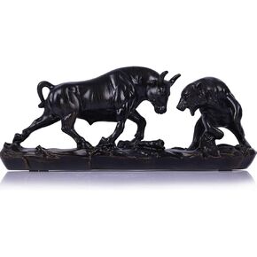 LCCCK Resin Wall Street Bull Statue, Feng Shui Bull and Bear Statue for Stock Market Decor, Desk Statue Decor for Men, Finance Desk, Bookshelf, Living Room, Study, Stock Market Gift