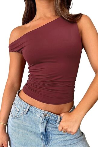 Off The Shoulder Tops for Women - Double Lined Tank Top Crop Cute Summer Trendy Sleeveless Going Out Ruched in Saudi Arabia