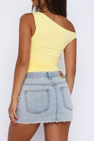 Off The Shoulder Tops for Women - Double Lined Tank Top Crop Cute Summer Trendy Sleeveless Going Out Ruched in Saudi Arabia