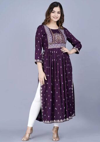 Women's Printed Rayon Naira Cut Kurta in Saudi Arabia