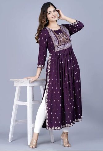 Women's Printed Rayon Naira Cut Kurta in Saudi Arabia